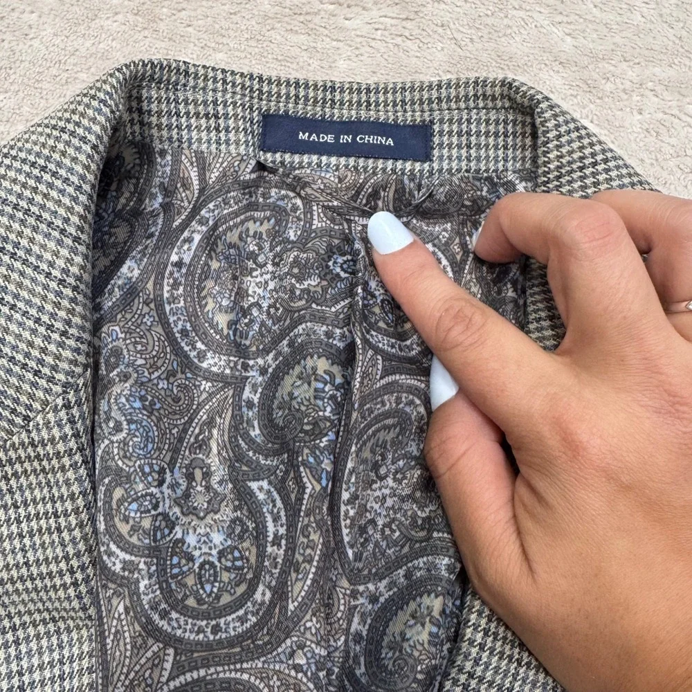 Ralph Lauren Silk Wool Houndstooth‎ Blazer Grey Blue 40R Dillard's Sport Coat